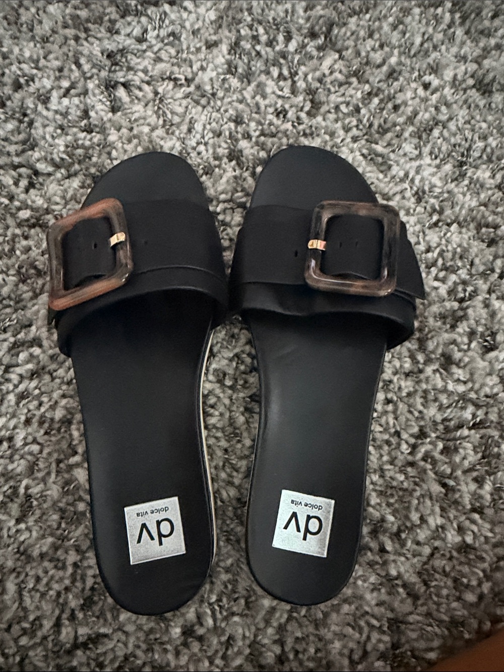 DV by Dolce Vita Black Slide Mules with Tortoiseshell Buckle